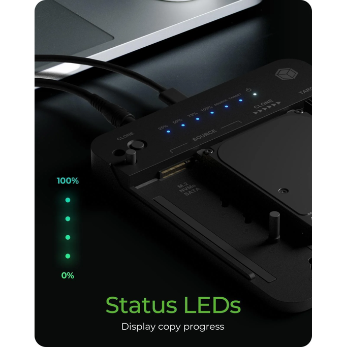 Docking and cloning station Icy Box, 2x M.2 NVMe SSD, 1x 2.5"/3.5" SATA SSD/HDD, USB 3.2 Gen2, USB Type-C, IB-2913MCL-C31 - Slika 8