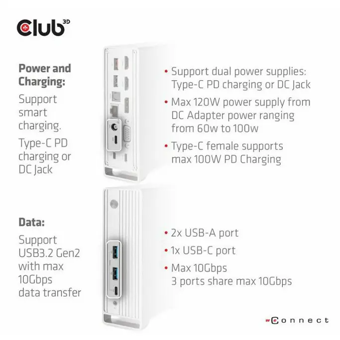 Docking station Club3D CSV-1568, DP, 2xHDMI, VGA, LAN, 120W - Slika 3