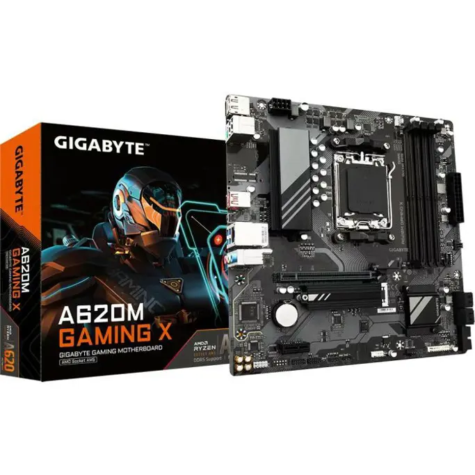 Gigabyte MB AM5, A620, 4xDDR5, DP + HDMI, 1xPCIe x16, 1xPCIe x1, 1xM.2, 4xSATA, GbE LAN, mATX