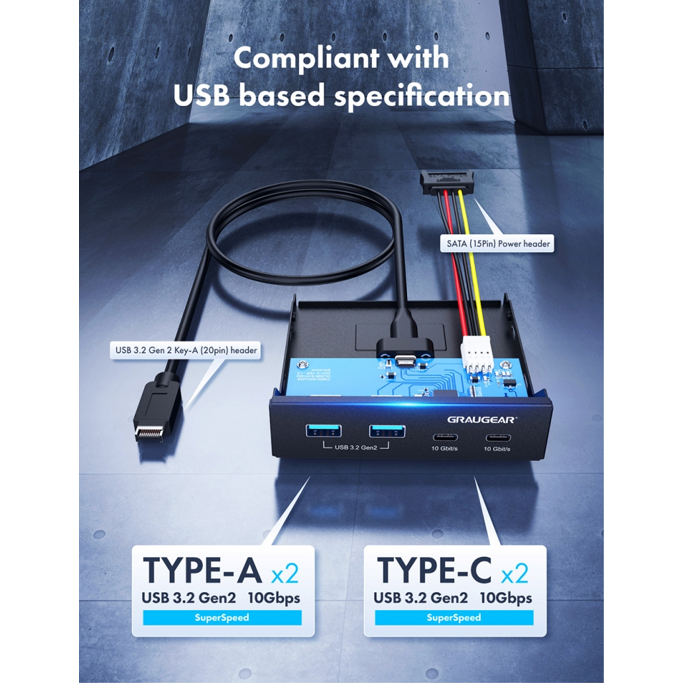 Graugear Multi front panel 3.5", USB 3.2 Gen2, Type C, G-MP02 - Slika 5