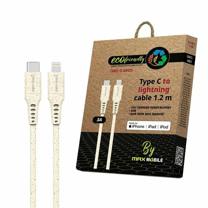 Kabel USB 1.2m, USB Type-C/Lightning, MFI Apple, CA002 QC 3A ECO, Maxmobile - Slika 1