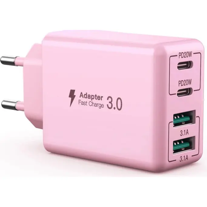 Kućni punjač 4-Port, PD+QC, USB-C/USB-A, PD3507, 40W, Pink - Slika 1