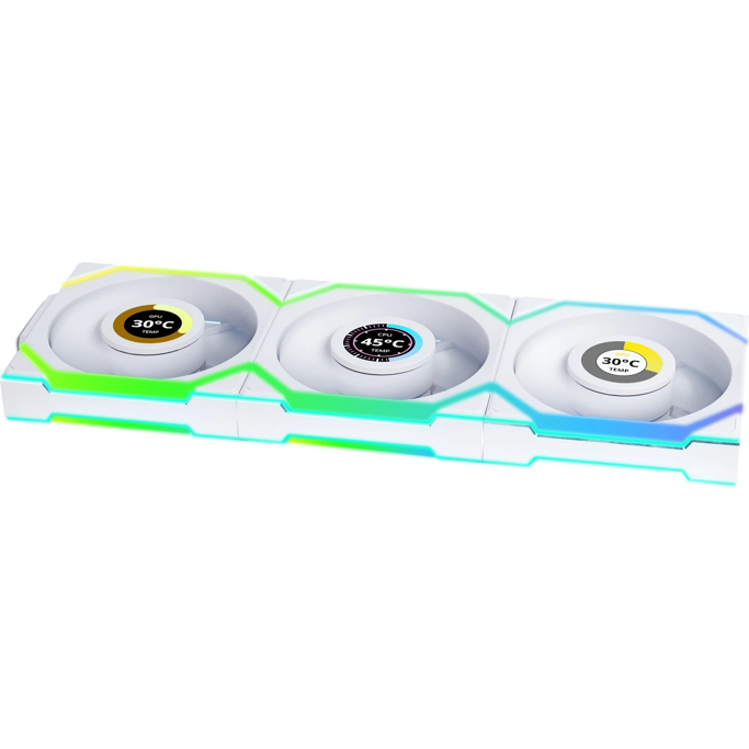Lian Li ventilator 120mm UNI FAN SL Wireless LCD 120 Reverse Blade, ARGB, PWM, 3-pack (bez kontrolera), White, 12RSLLCD1W3W - Slika 1