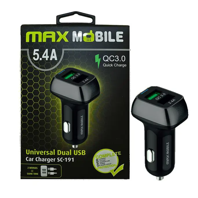 MAXMOBILE AUTO ADAPTER USB DUO SC-191 QC 3.0,27W QUICK CHARGE 5.4A crno-sivi - Slika 1