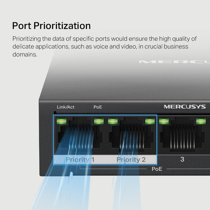Mercusys Switch MS105GP, 5-Port Gigabit Desktop Switch, 4-Port PoE+ - Slika 7