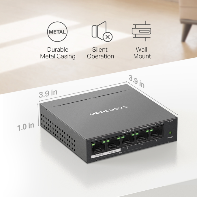 Mercusys Switch MS105GP, 5-Port Gigabit Desktop Switch, 4-Port PoE+ - Slika 2