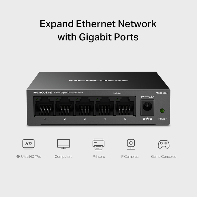 Mercusys Switch MS105GS, 5-Port 10/100/1,000Mbps, metalni - Slika 5