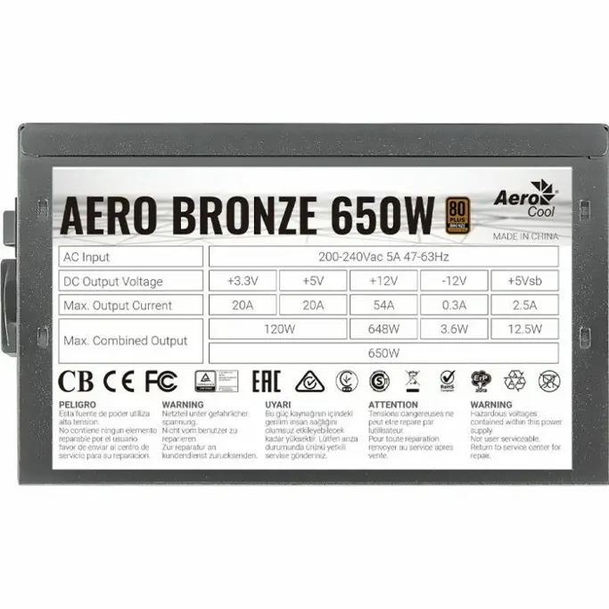 Napajanje Aerocool 650W AERO, 80 PLUS Bronze, ACPB-AR65AEC.11 - Slika 2