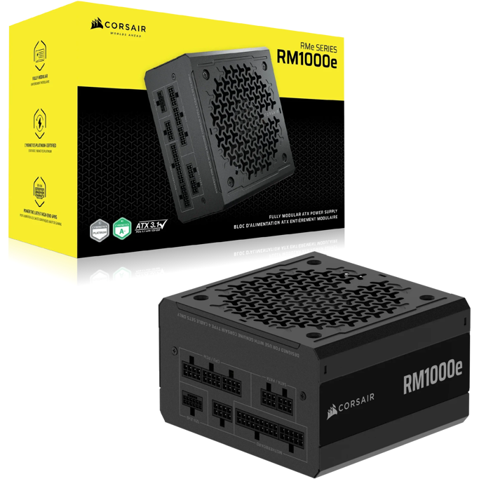 Napajanje Corsair 1000W RM1000e, Black, 2025, Full modular, 80 PLUS Gold, ATX 3.1, CP-9020297-EU - Slika 1