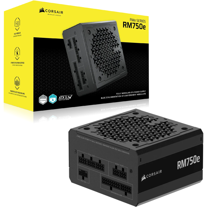 Napajanje Corsair 750W RM750e, Black, 2025, Full modular, 80 PLUS Gold, ATX 3.1, CP-9020295-EU - Slika 1