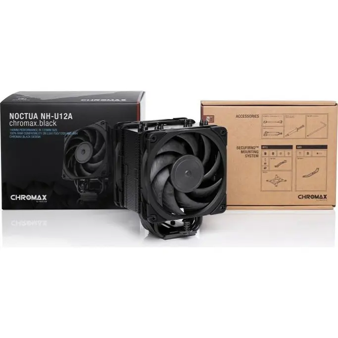 Noctua cooler NH-U12A Chromax Black, Intel/AMD, 2x120mm - Slika 2