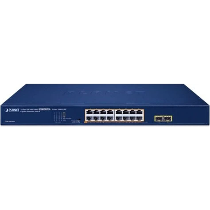 Planet Switch, 16-Port 10/100/1000T 802.3at PoE+2-Port 1000X SFP Gigabit Ethernet Switch, GSW-1820HP - Slika 2