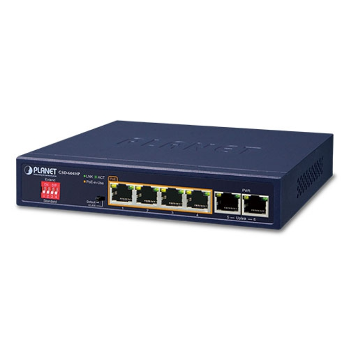 Planet Switch, 4-port 10/100/1000T 802.3at PoE+2-port 10/100/1000T Desktop Switch, GSD-604HP - Slika 1