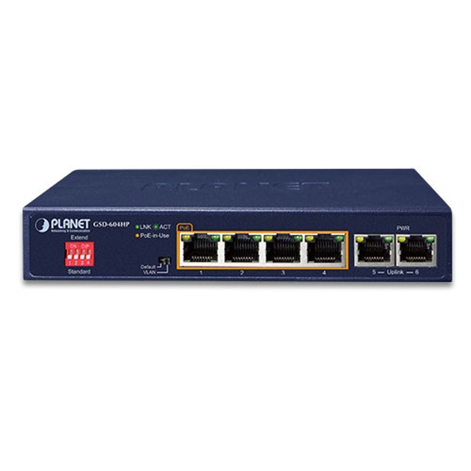 Planet Switch, 4-port 10/100/1000T 802.3at PoE+2-port 10/100/1000T Desktop Switch, GSD-604HP - Slika 2