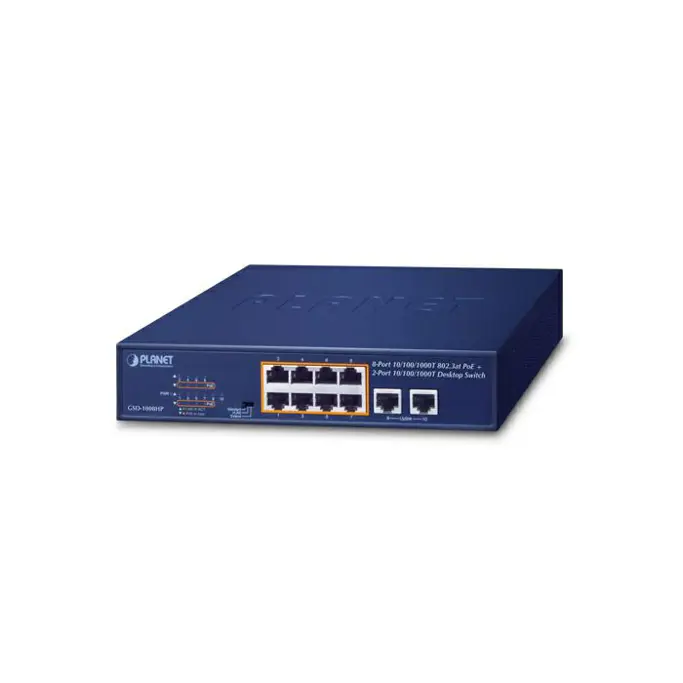 Planet Switch GSD-1008HP 8-Port 10/100/1000T 802.3at PoE + 2-Port 10/100/1000T Desktop Switch (120 watts) - Slika 1