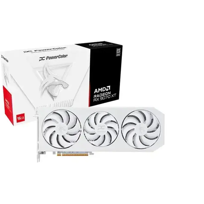 Powercolor RX9070XT Hellhound Spectral White OC, 16GB DDR6, AMD Radeon, RX9070XT 16G-L/OC/WHITE - Slika 1