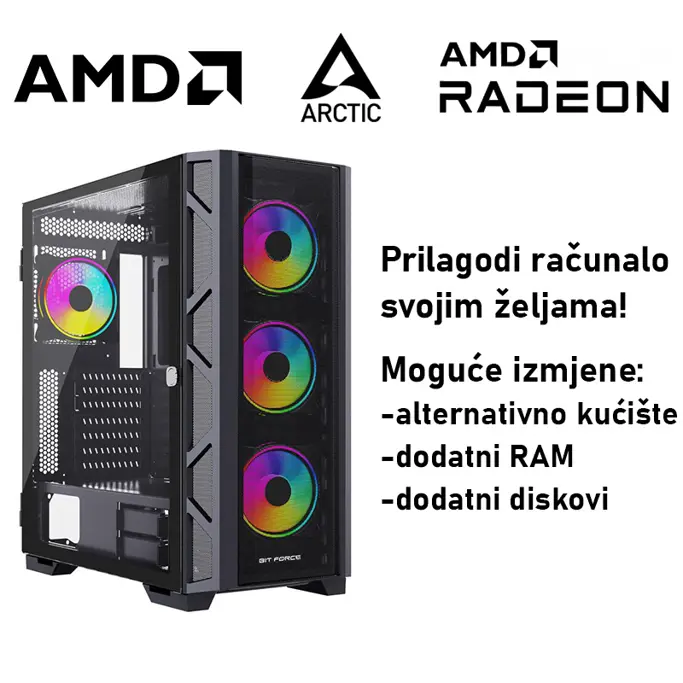 Računalo ADM Gaming High Range G200 AMD Ryzen 7 7700X, 32GB DDR5, 1TB SSD NVMe, RX7700XT, No OS - Slika 1