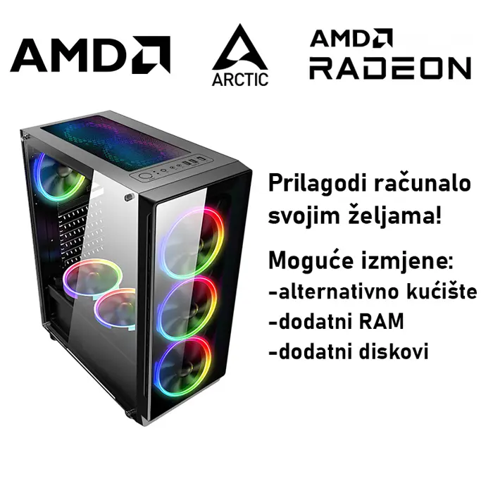 Računalo ADM Gaming High Range G395 AMD Ryzen 7 5800X3D, 16GB DDR4, 1TB SSD NVMe, RX9070, No OS - Slika 1