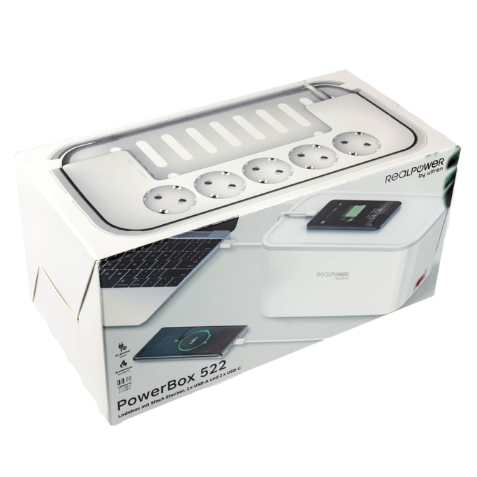 RealPower PowerBox 522, 5 utičnica/1.5m sa prekidačem, 2xUSB-A/2xUSB-C, bijela - Slika 5