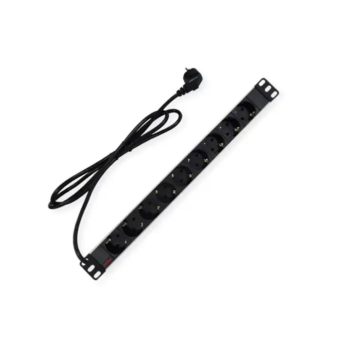 Roline strujna priključnica 19", 9×Schuko, 45°, 16A, Schuko priključak kabela, 2.0m, aluminium, 19.07.1620 - Slika 1