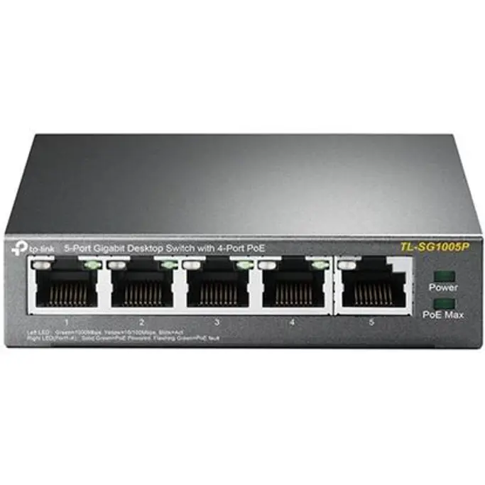 TP-Link Switch TL-SG1005P-PD, 5-Port Gigabit Desktop PoE+ Switch with 1-Port PoE++ In and 4-Port PoE+Out, metalni - Slika 1