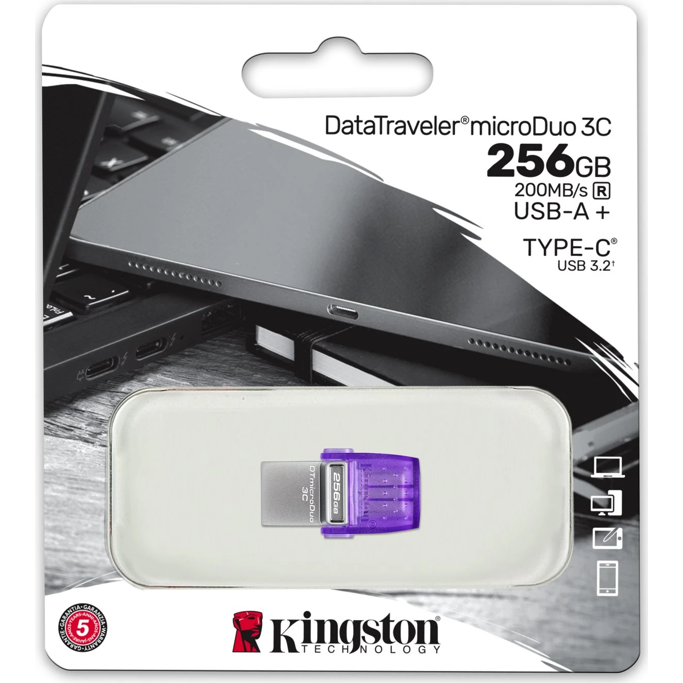 USB 256GB Kingston DataTraveler microDuo 3C, USB-A/ USB-C 3.2, G1, DTDUO3CG3/256GB - Slika 1