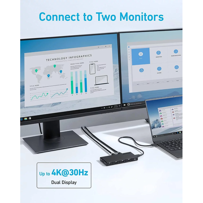 USB-C Hub Anker 364 10-in-1, USB-A, USB-C, PD, HDMI, SD, RJ45, A83A2G11 - Slika 4