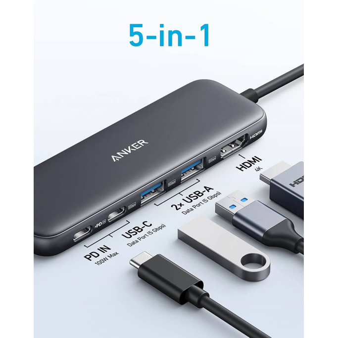 USB-C Hub Anker 5-in-1, USB-A, USB-C, PD, HDMI, A8355H11 - Slika 3