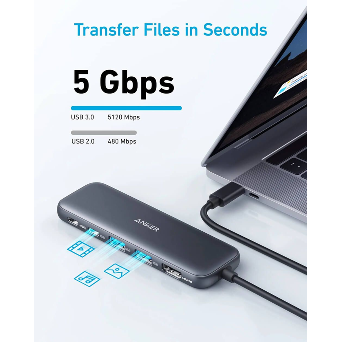 USB-C Hub Anker 5-in-1, USB-A, USB-C, PD, HDMI, A8355H11 - Slika 6