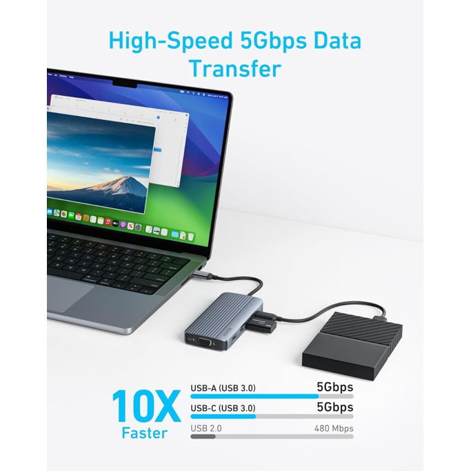 USB-C Hub Anker PowerExpand 8-in-1, USB-A, USB-C, PD, HDMI, VGA, A83790A2 - Slika 4