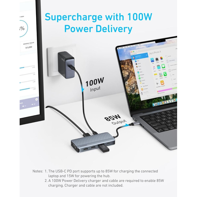 USB-C Hub Anker PowerExpand 8-in-1, USB-A, USB-C, PD, HDMI, VGA, A83790A2 - Slika 5