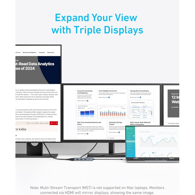 USB-C Hub Anker PowerExpand 8-in-1, USB-A, USB-C, PD, HDMI, VGA, A83790A2 - Slika 2