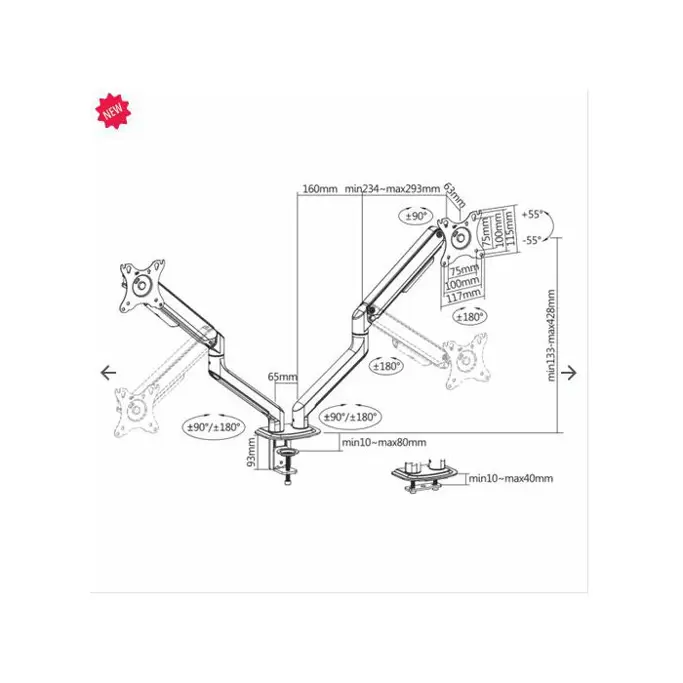White Shark stolni nosač 2 monitora GMS-3208 Neferites II - Slika 4